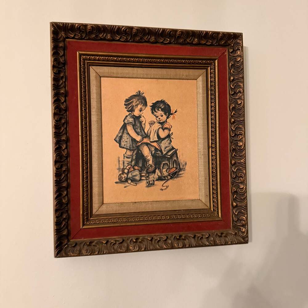 Vintage "The Boy" and "The Girl" Hummel-Style Framed Art Prints by Stapco